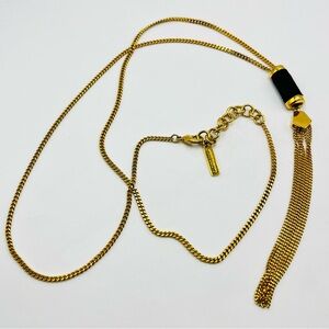 Vince Camuto Gold Tone Black Stone Tassle Necklace 32”